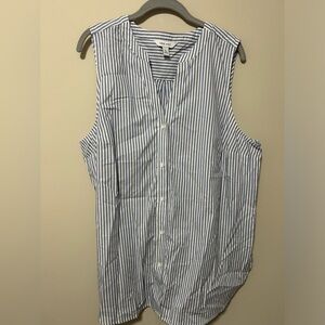Blue and White Striped Sleeveless Blouse